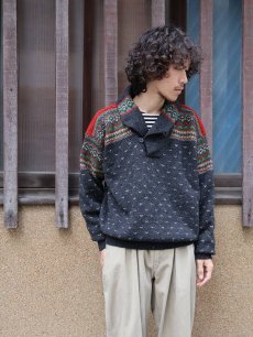 画像1: 90's〜 POLO Ralph Lauren バーズアイ×フェアアイル柄 ショールカラー ウールニットセーター L (1)