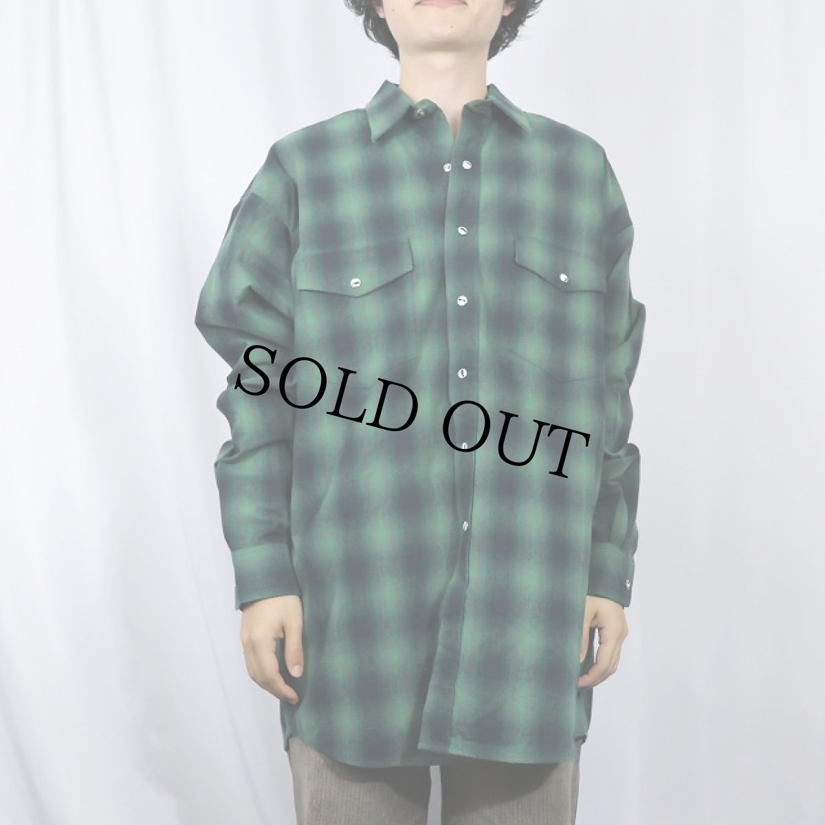 画像2: オンブレーチェック柄 ウエスタンシャツ L (2)