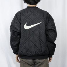 画像5: 90〜2000's NIKE ロゴ刺繍 リバーシブル ナイロンキルティングジャケット BLACK L (5)