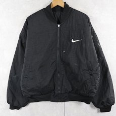 画像3: 90〜2000's NIKE ロゴ刺繍 リバーシブル ナイロンキルティングジャケット BLACK M (3)