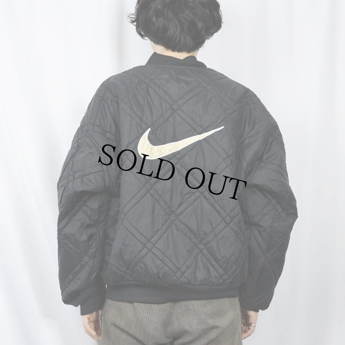 画像5: 90〜2000's NIKE ロゴ刺繍 リバーシブル ナイロンキルティングジャケット BLACK M (5)