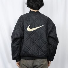 画像5: 90〜2000's NIKE ロゴ刺繍 リバーシブル ナイロンキルティングジャケット BLACK M (5)