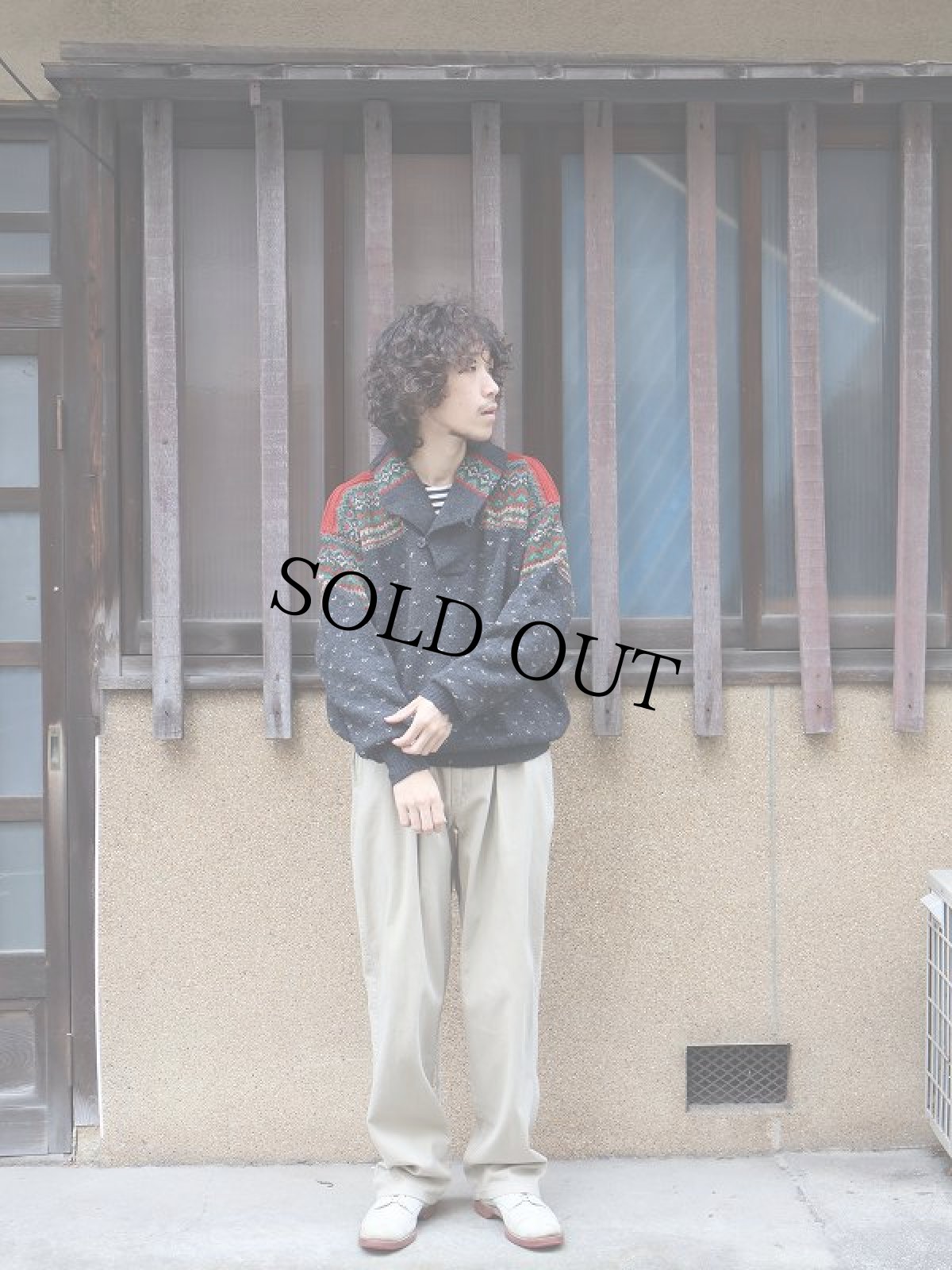 画像2: 90's〜 POLO Ralph Lauren バーズアイ×フェアアイル柄 ショールカラー ウールニットセーター L (2)