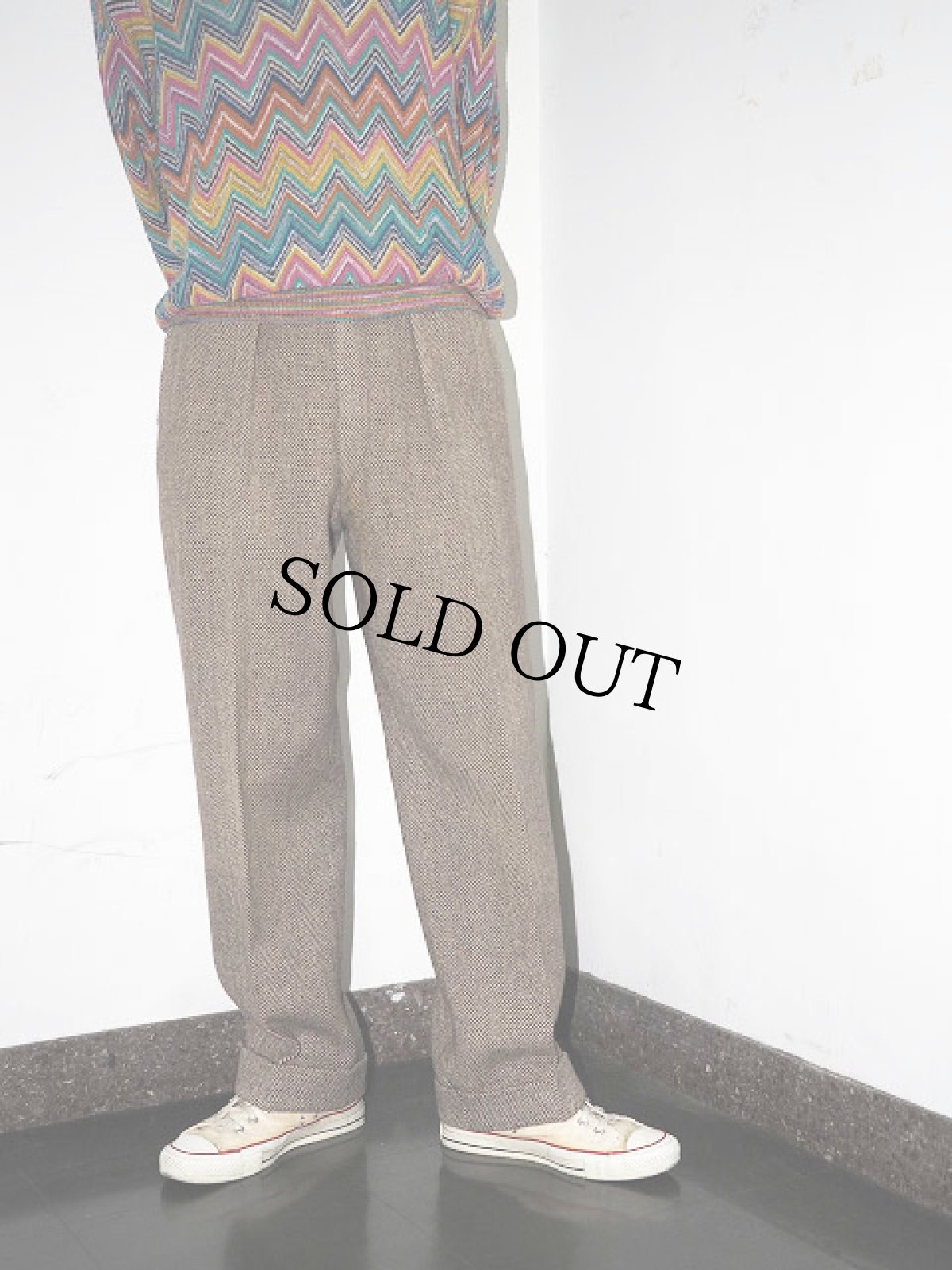 画像1: 60's 柄織り 2タック ウールスラックス W29 (1)