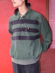 画像1: 90's〜 POLO Ralph Lauren ボーダー柄 ハーフスナップフリースジャケット M (1)