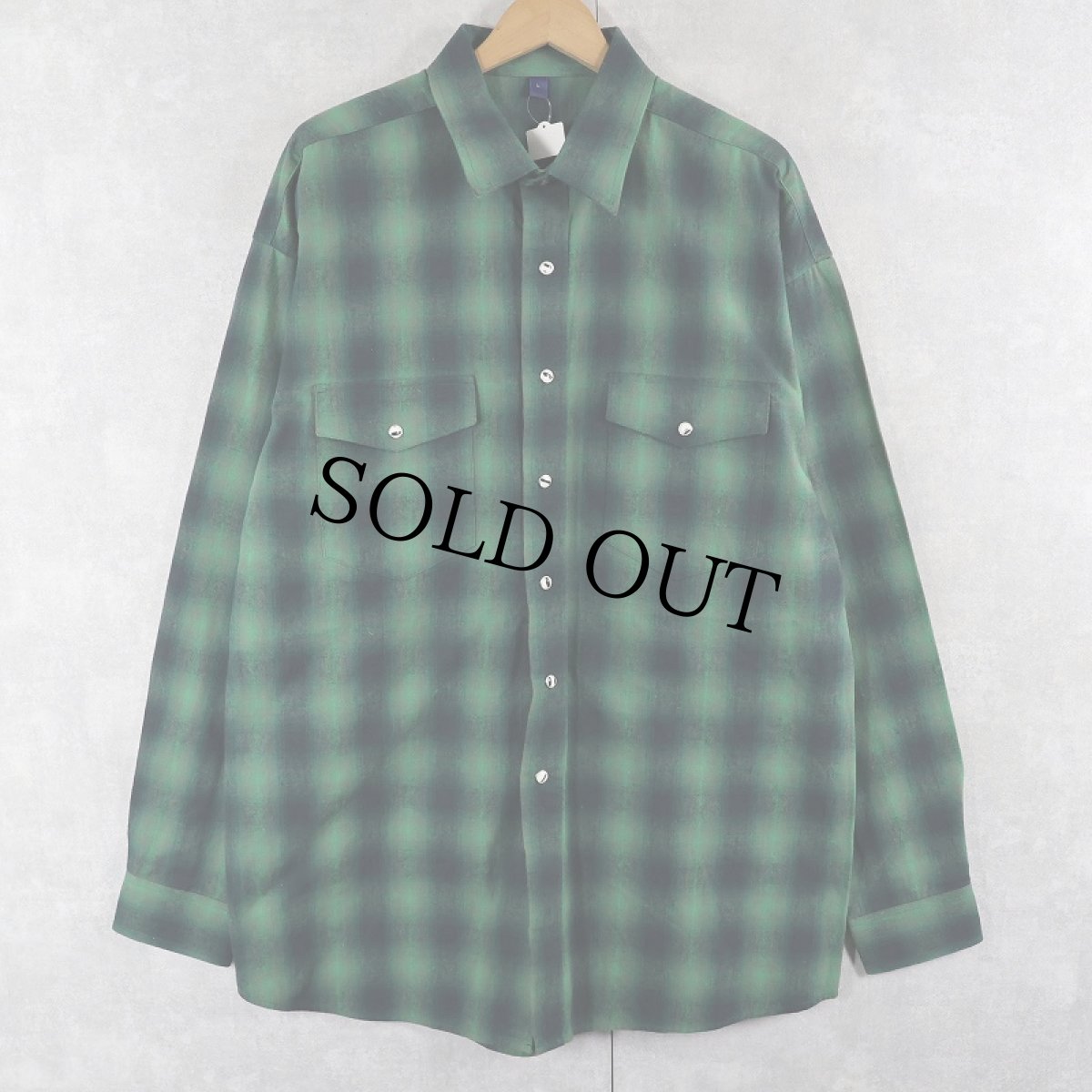 画像1: オンブレーチェック柄 ウエスタンシャツ L (1)