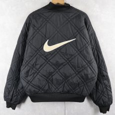 画像1: 90〜2000's NIKE ロゴ刺繍 リバーシブル ナイロンキルティングジャケット BLACK M (1)