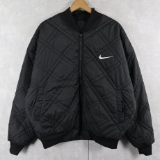 画像2: 90〜2000's NIKE ロゴ刺繍 リバーシブル ナイロンキルティングジャケット BLACK L (2)