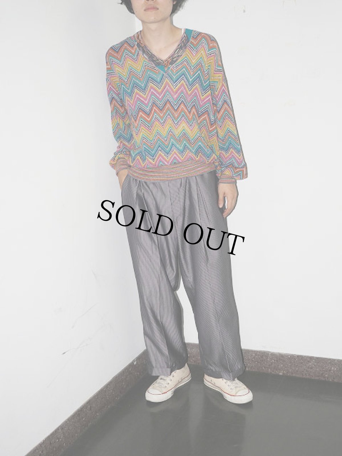 画像1: ストライプ柄 インバーテッドプリーツ シャイニースラックス W37 (1)