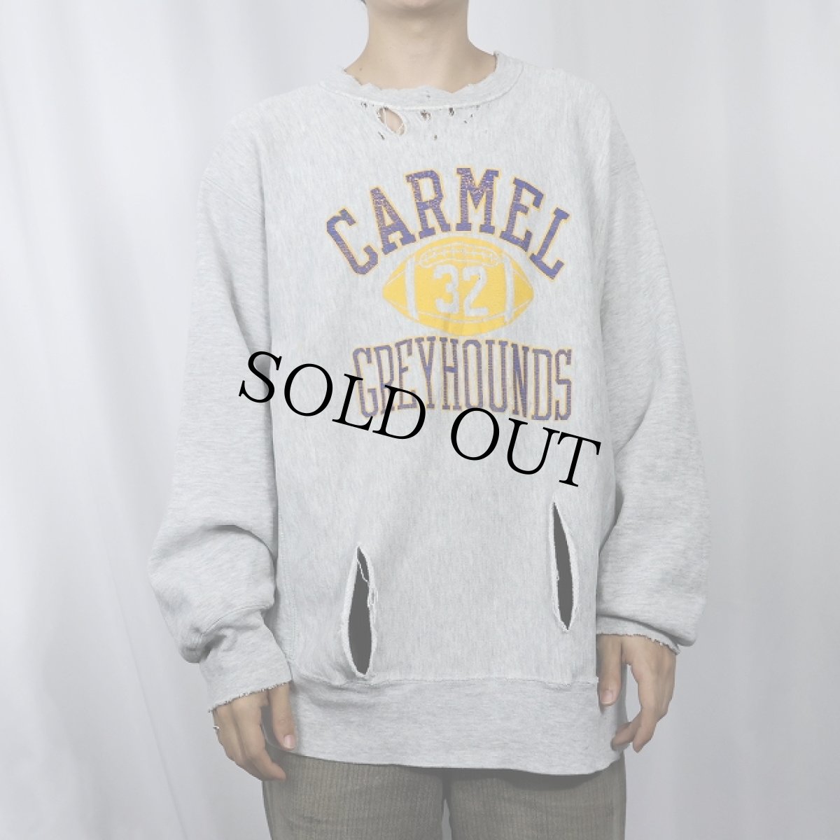 画像2: 80's Champion REVERSE WEAVE トリコタグ USA製 "CARMEL GREY HOUNDS" プリントスウェット XL (2)