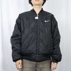 画像4: 90〜2000's NIKE ロゴ刺繍 リバーシブル ナイロンキルティングジャケット BLACK M (4)