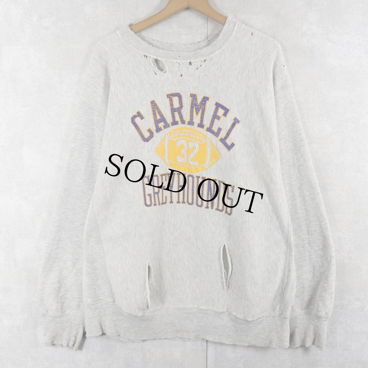 画像1: 80's Champion REVERSE WEAVE トリコタグ USA製 "CARMEL GREY HOUNDS" プリントスウェット XL (1)