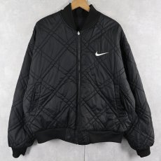 画像2: 90〜2000's NIKE ロゴ刺繍 リバーシブル ナイロンキルティングジャケット BLACK M (2)