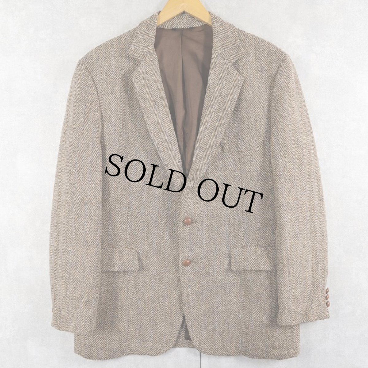 画像1: 80's Harris Tweed USA製 ヘリンボーン織り ウールツイード テーラードジャケット SIZE43R (1)