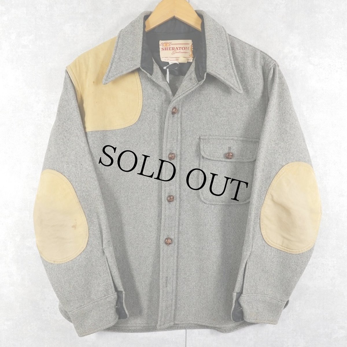 画像1: 60〜70's SHERATON エルボーパッチ付き ウールハンティングシャツ M (1)