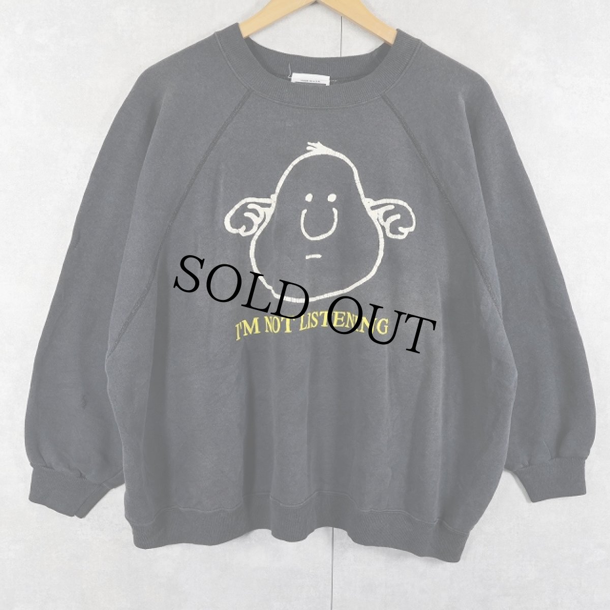 画像1: 80's USA製 "I'M NOT LISTENING" イラストプリント グランスウェット BLACK 2XL (1)