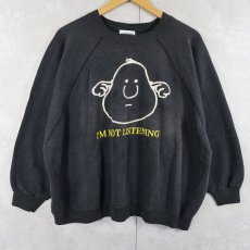 画像1: 80's USA製 "I'M NOT LISTENING" イラストプリント グランスウェット BLACK 2XL (1)