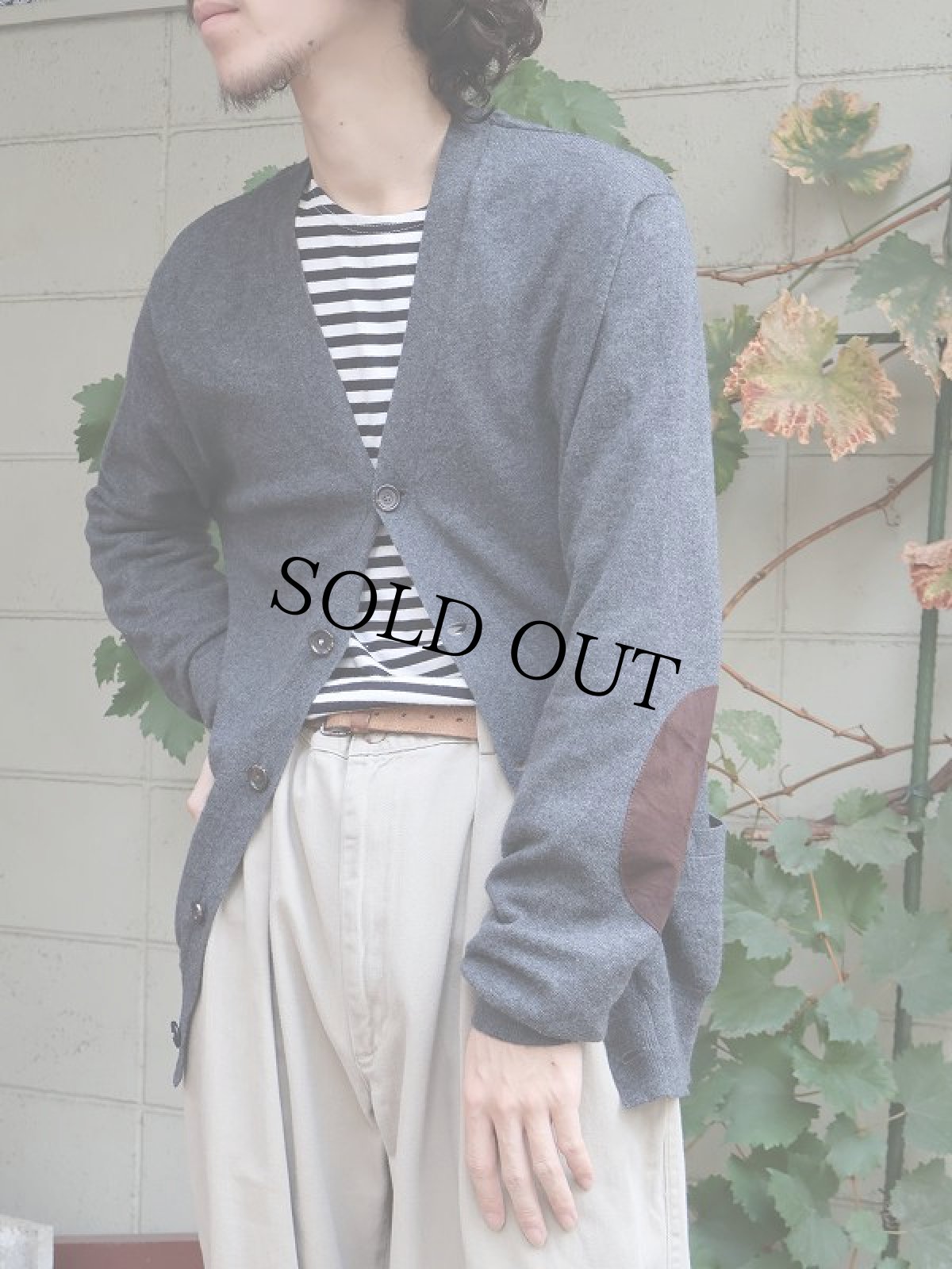 画像1: POLO Ralph Lauren ロゴ刺繍 エルボーパッチ付き メリノウールニットカーディガン M (1)