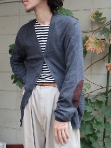 画像1: POLO Ralph Lauren ロゴ刺繍 エルボーパッチ付き メリノウールニットカーディガン M (1)