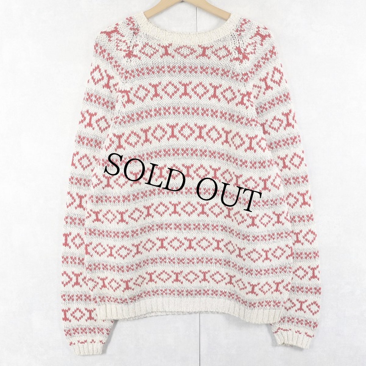 画像1: 90's J.CREW ノルディック柄 コットンニットセーター L (1)