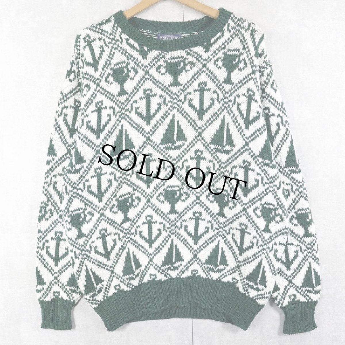 画像1: 90's LANDS'END USA製 総柄 コットンニットセーター M (1)