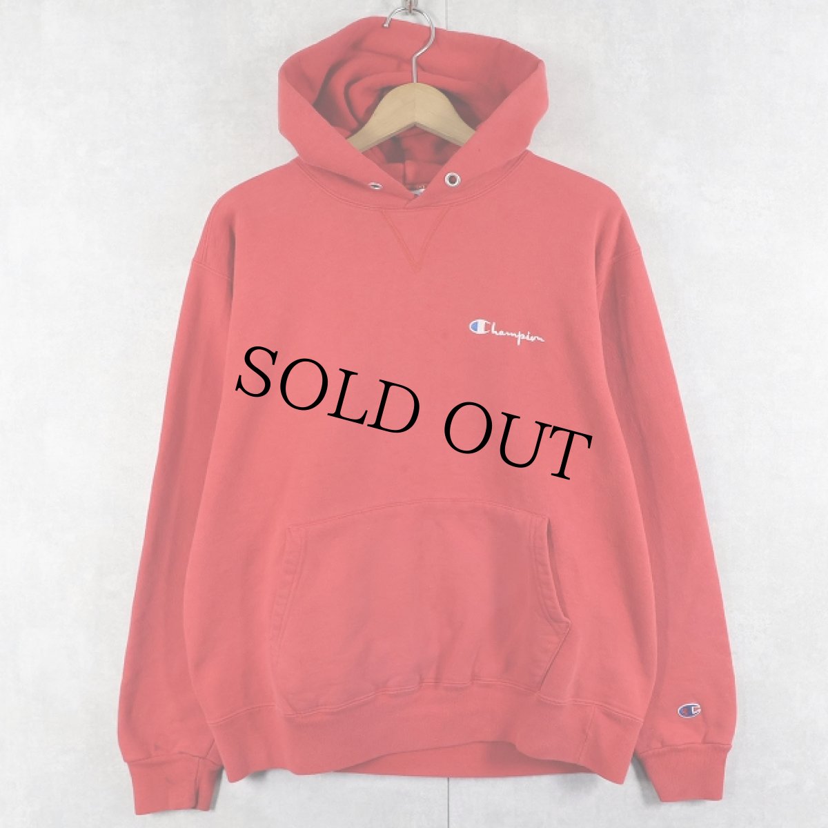 画像1: 90's Champion 青刺繍タグ後期 USA製 ロゴ刺繍 前V スウェットフーディ L (1)