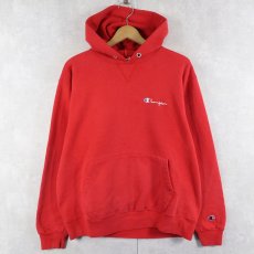 画像1: 90's Champion 青刺繍タグ後期 USA製 ロゴ刺繍 前V スウェットフーディ L (1)