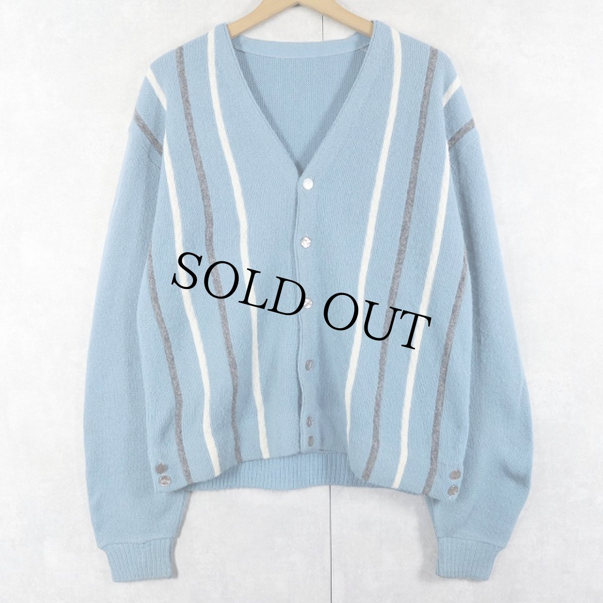 画像1: 70's〜 マルチストライプ柄 アクリルニットカーディガン (1)