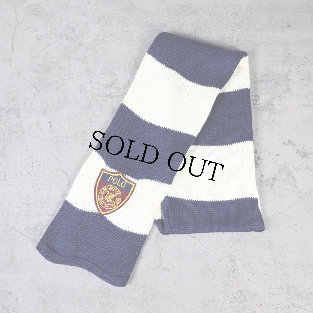 画像1: Polo Ralph Lauren ボーダー柄 ワッペン付き コットンニットマフラー (1)