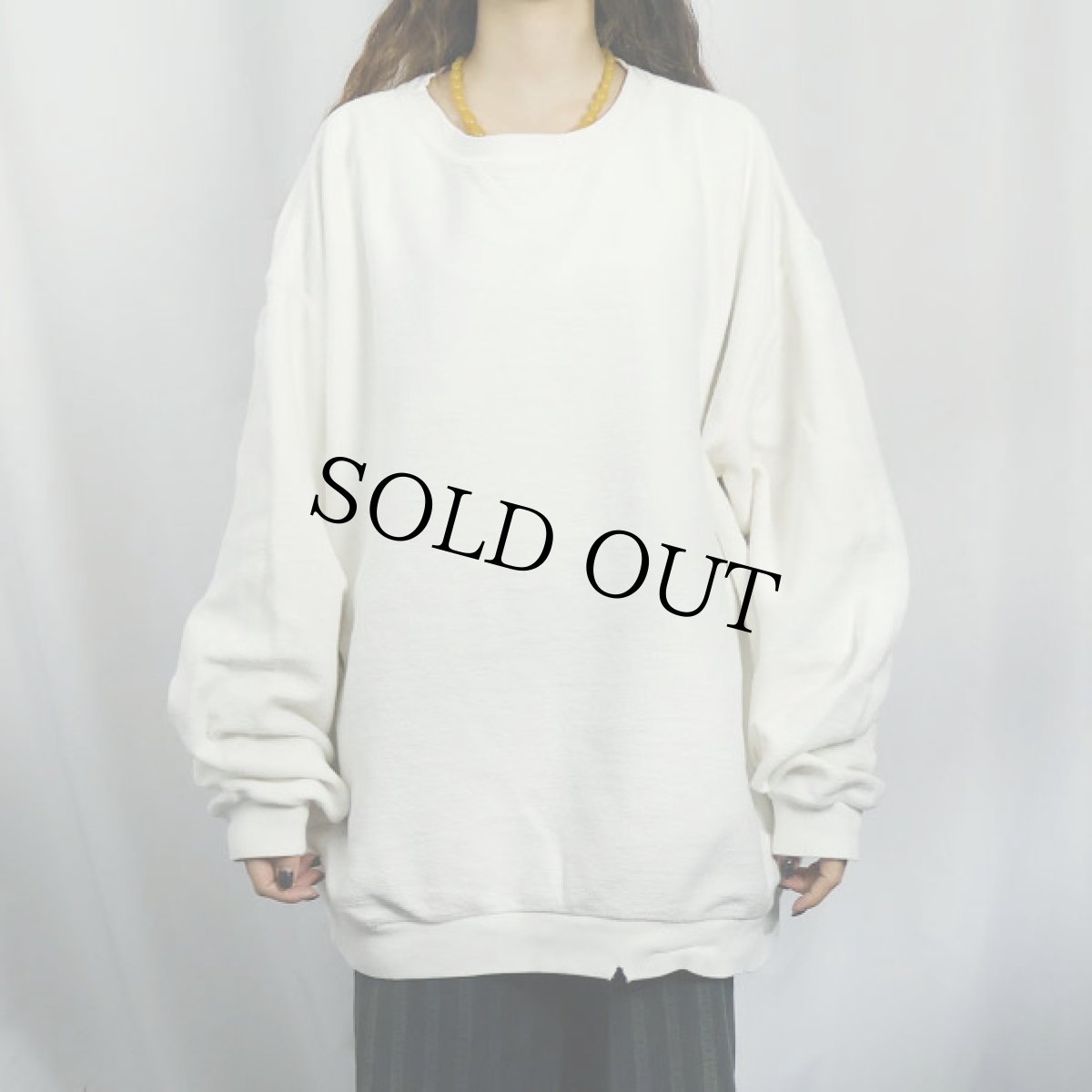 画像2: 90's LANDS' END USA製 前V 無地 鹿の子スウェット XL (2)