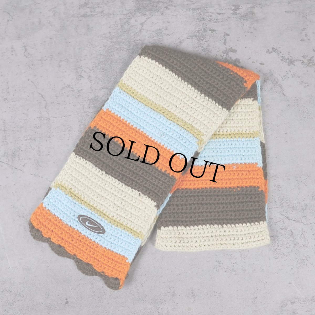 画像1: 90〜2000's NIKE ボーダー柄 ロゴ刺繍 アクリル×ウールニットマフラー (1)