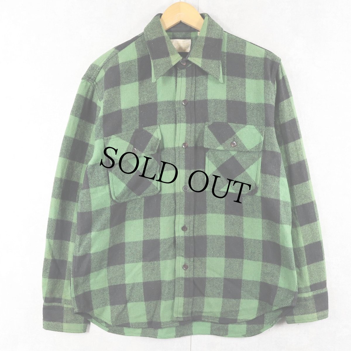 画像1: 70's Sears KINGS ROAD バッファローチェック柄 ウールシャツ M (1)