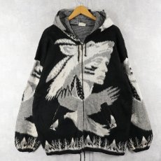 画像1: ARTESANIAS TUN TAQUIMBA ECUADOR製 インディアンヘッド柄 シャギーニットジップパーカー BLACK XL (1)