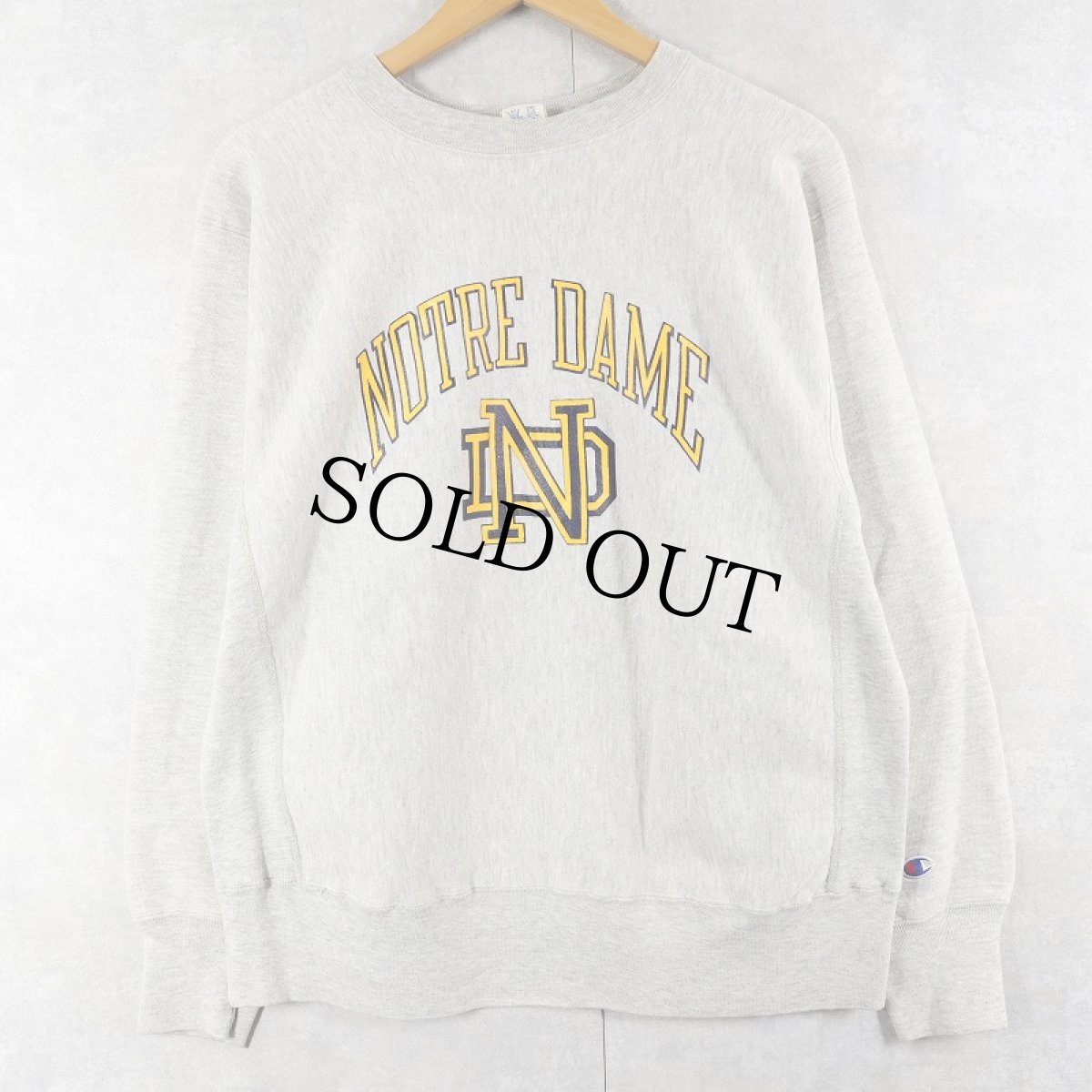 画像1: 80's Champion REVERSE WEAVE USA製 トリコタグ  "NORTRE DAME" プリントスウェット L (1)