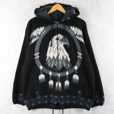 画像1: TEJIDOS RUMINAHUI イーグル柄 シャギーニットジップパーカー BLACK L (1)