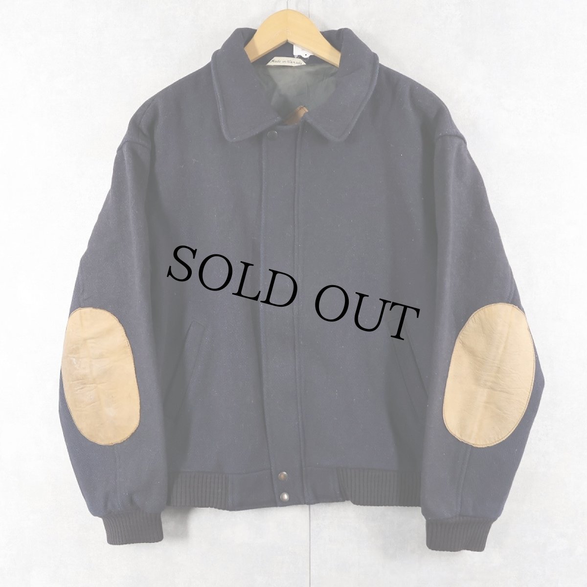 画像1: 80's Eddie Bauer CANADA製 エルボーパッチ付き メルトンウールジャケット NAVY (1)