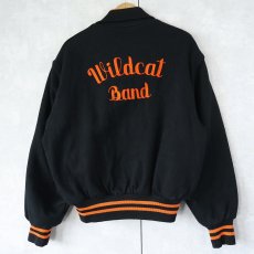 画像1: 80〜90's Palombo Inc. USA製 "Wildcat Band" チェーン刺繍 キルティングライナー ウールスタジャン BLACK L (1)