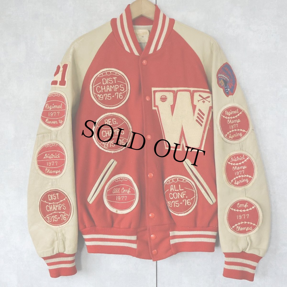 画像1: 70〜80's Holloway ワッペン付き ウール×レザースタジャン 44 (1)