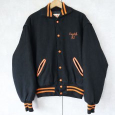 画像2: 80〜90's Palombo Inc. USA製 "Wildcat Band" チェーン刺繍 キルティングライナー ウールスタジャン BLACK L (2)