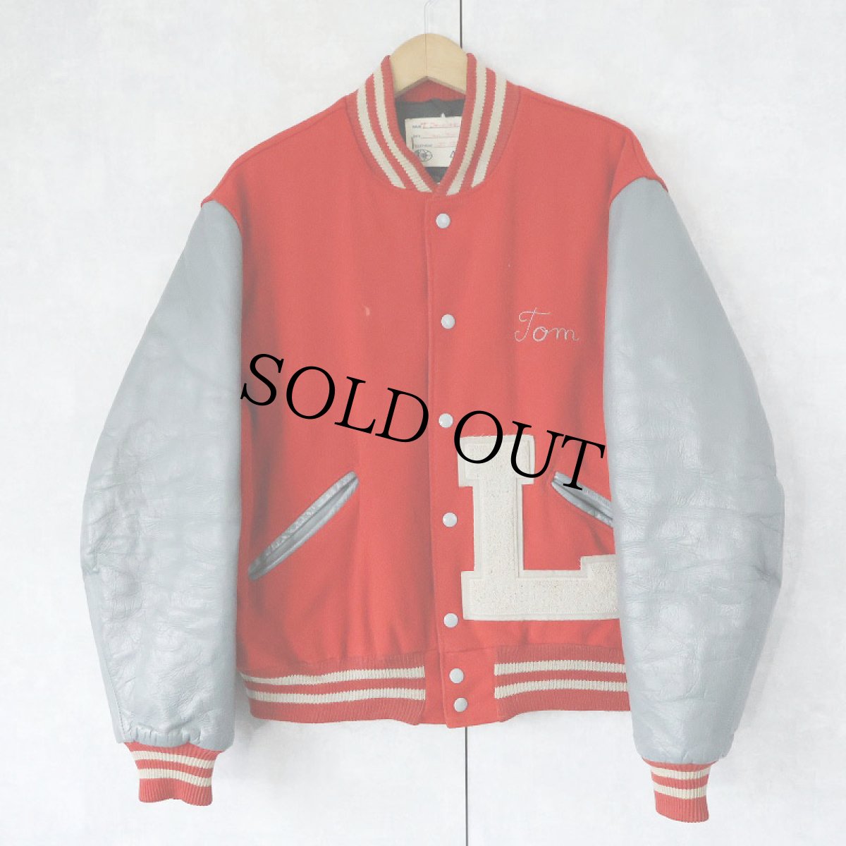 画像1: 70〜80's DeLong USA製 "Manitowoc Lutheran High" チェーン刺繍 パッチ付き キルティングライナー ウール×レザースタジャン (1)