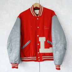 画像1: 70〜80's DeLong USA製 "Manitowoc Lutheran High" チェーン刺繍 パッチ付き キルティングライナー ウール×レザースタジャン (1)