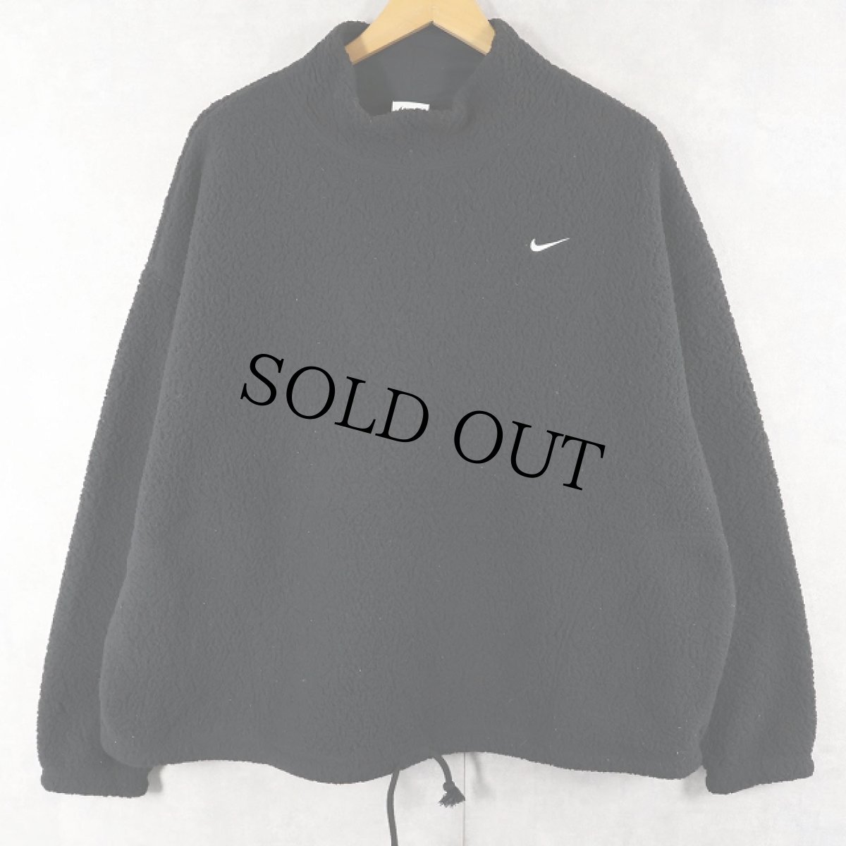 画像1: NIKE "THERMA-FIT" ロゴ刺繍 ボアフリースプルオーバージャケット BLACK XL (1)