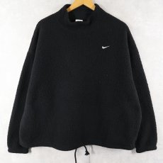 画像1: NIKE "THERMA-FIT" ロゴ刺繡 ボアフリースプルオーバージャケット BLACK XL (1)