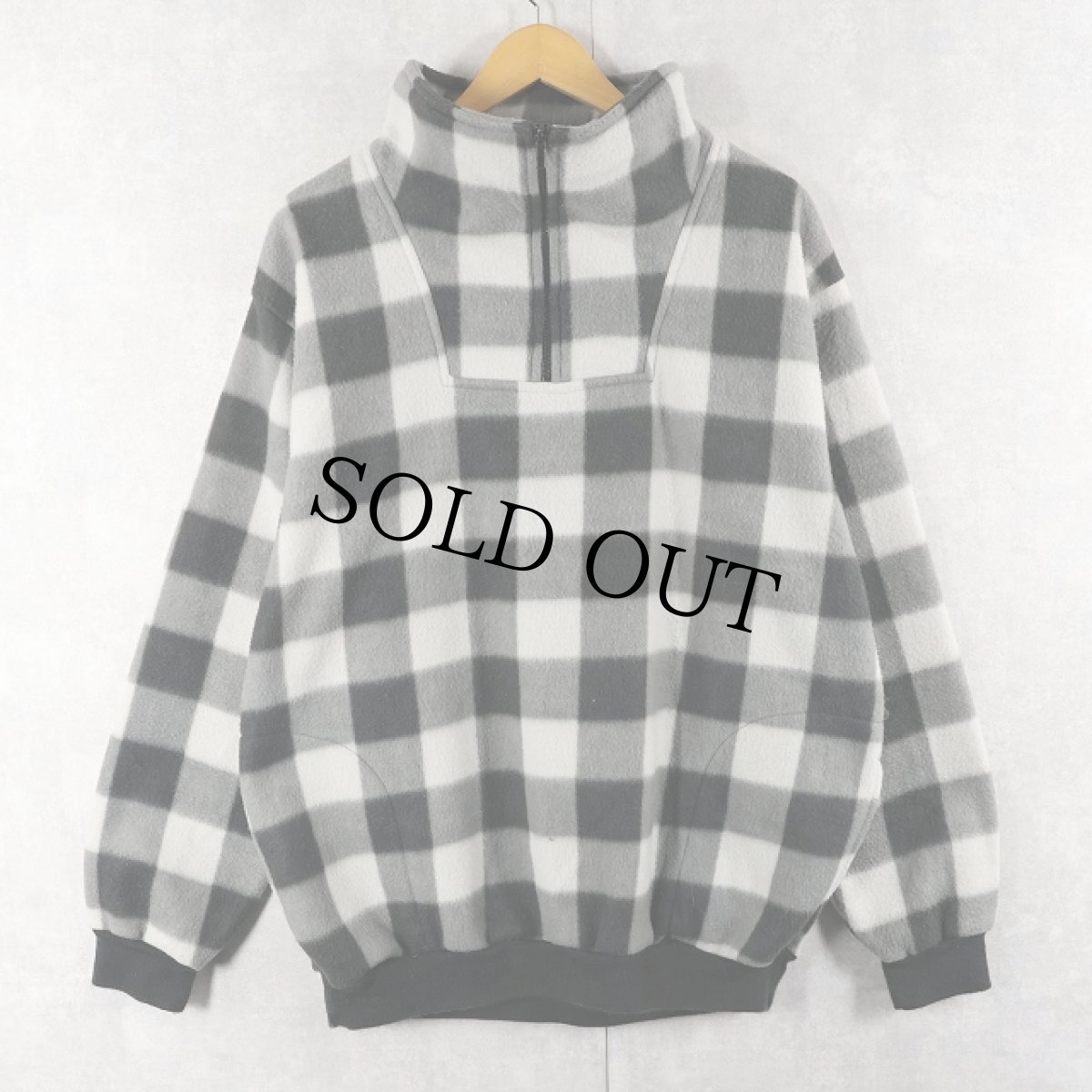 画像1: 90's BOSS チェック柄 ハープジップ フリースジャケット XL (1)