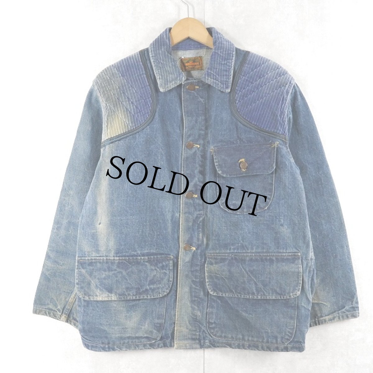 画像1: 70〜80's SAFTBAK コーデュロイガンパッチ付き デニムハンティングジャケット (1)