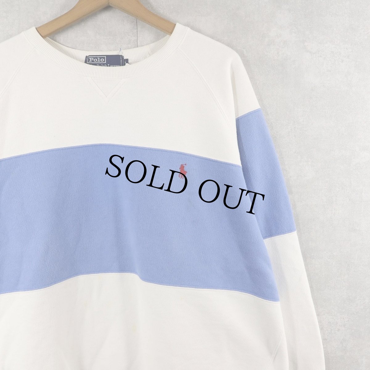 画像1: 90's POLO Ralph Lauren ロゴ刺繍 切り替えデザイン ラグランスウェット L  (1)