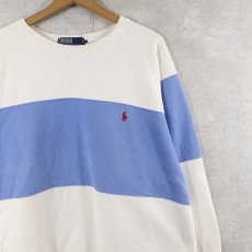 画像1: 90's POLO Ralph Lauren ロゴ刺繍 切り替えデザイン ラグランスウェット L  (1)