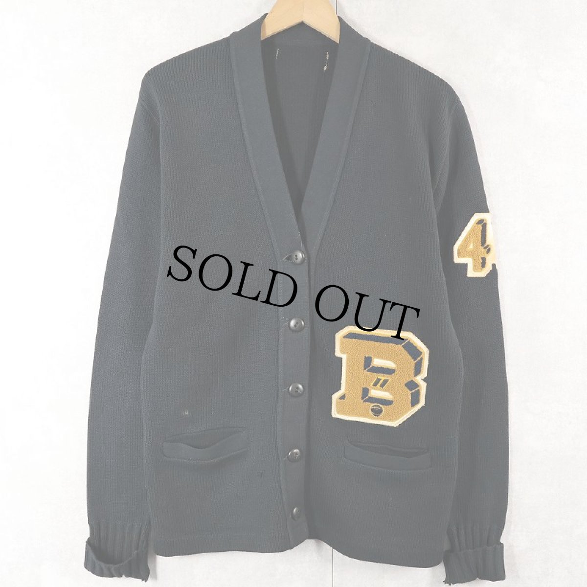 画像1: 60's ウール レタードニットカーディガン BLACK (1)