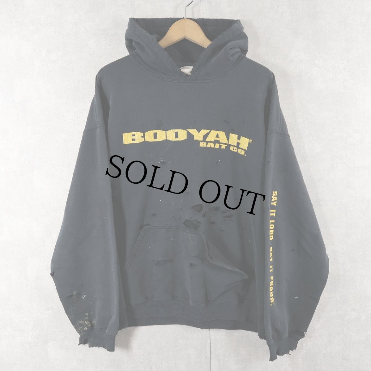 画像1: 2000's BOOYAH BAIT CO. 釣り具企業 プリントスウェットフーディ BLACK L (1)