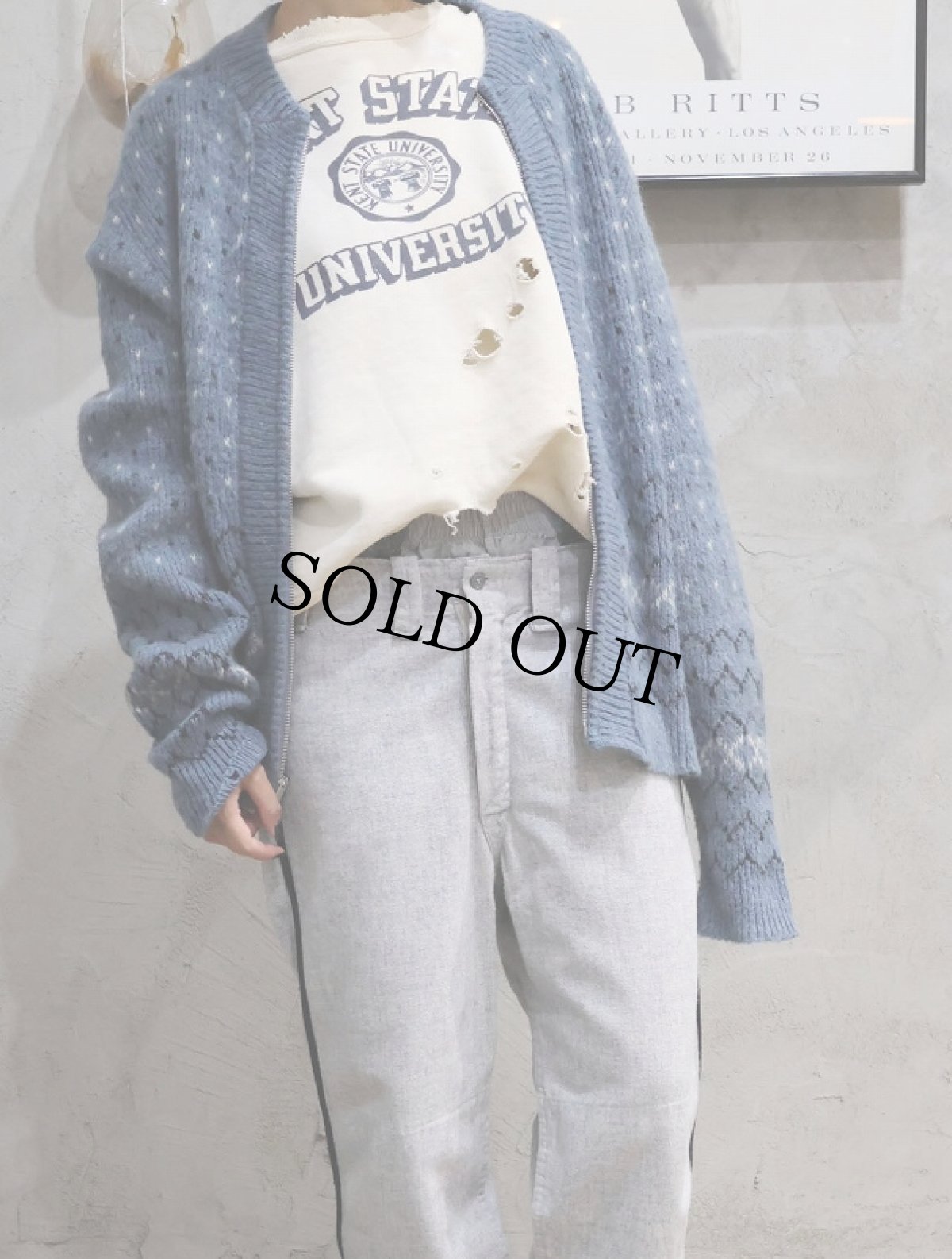 画像1: 60's SEARS SPORTSWEAR バーズアイ モヘアニットカーディガン M (1)